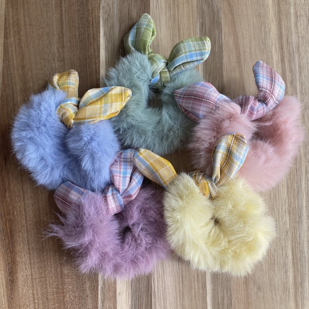 Set/5 Plush Hair Ties for Kids 5 cm Multicolor /Scrunchies/Faux Fur